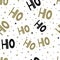 Seamless pattern of scandinavian lettering hohoho. Gold black letter and snowflake on white background. Abstract