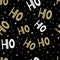 Seamless pattern of scandinavian lettering hohoho. Silver letter and snow on black background. Abstract wallpaper and