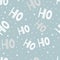 Seamless pattern of scandinavian lettering hohoho. White letter and snow on blue background. Abstract wallpaper and