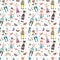 Seamless pattern with scandinavian style animals and figures, fl