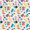 Seamless pattern with scandinavian style figures, cute houses an