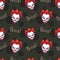 Seamless pattern with scary evil clown faces