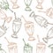 Seamless pattern scetch of three types milkshake