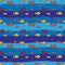 Seamless pattern. A school of small bright fish. Pixel fish on the background of waves. Vector illustration