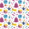 Seamless pattern of school supplies. Back to school. Various accessories for study, student equipment.