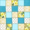 Seamless pattern from scrappy blanket from multi-colored slices of fabric in blue scale