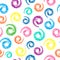 Seamless pattern with scribble dots. Crayon colorful hand drawing spiral helix circles pattern.
