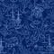 Seamless pattern with sea adventure on blue background