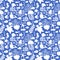 Seamless pattern with sea animals. White and blue. Octopus, fish, whale, seahorse, seashells, seaweed, starfish, turtle