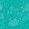 Seamless pattern with sea animals. White line on blue. Octopus, fish, whale, seahorse, seashells, seaweed, starfish