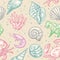 Seamless pattern sea shell, coral, crab and shrimp.