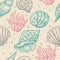 Seamless pattern sea shell. Vector engraving vintage illustrations. Isolated on gray background