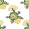 Seamless pattern with sea turtles. Marine life. Doodling, mandala pattern. Drawing by hand. Stylish background.