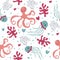 Seamless pattern sea world. Marine animals, corals and algae, kids octopus and jellyfish, ocean underwater creatures