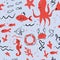 Seamless pattern seahorse ,coral,starfish under the sea.