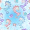 Seamless pattern with seahorses. Underwater world. Watercolor. Vector