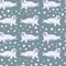 Seamless pattern with seal pups and snowflakes. Vector illustration of lying seal animal in a flat style. Design element