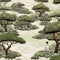 seamless pattern serene Zen garden with gravel, stones, and a peaceful figure, surrounded by lush bonsai trees