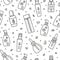 Seamless pattern with serum, ampoule, essence bottles.