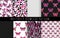 Seamless pattern set butterfly simple. Collection for print textile, fabric. Black and plastic pink color