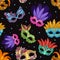 Seamless pattern set with carnival mask. Party illustrations in cartoon style