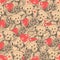 Seamless pattern, set of cute funny vintage teddy bears toys with hearts. Antique toys of the last century. Vector hand