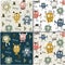 Seamless pattern set with cute monsters . childish vector illustration