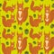 Seamless pattern Set of funny red squirrels with Gopher ground squirrel fluffy tail with acorn on green background. Vector