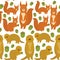 Seamless pattern Set of funny red squirrels with Gopher ground squirrel fluffy tail with acorn isolated on white background.