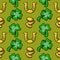 Seamless pattern . A set of gold coins, golden horseshoes and clover leaves. Happy St. Patrick's Day.