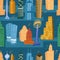 Seamless pattern set icons skyscrapers of America Texas and Chicago. City symbols, metropolis buildings full color