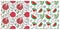 Seamless pattern set. Juicy fruit and berry collection. Watermelon, garnet, pomegranate. Hand drawn color vector sketch background