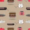 Seamless pattern set of kitchen equipment with pan boiler tank toaster charcoal rice cooker. vector illustration eps10