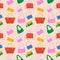 Seamless pattern with Set of various colorful female bags.