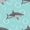 Seamless pattern. Sharks in the water. Vector illustration