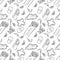 Seamless pattern with shawarma chicken roll, fresh vegetables on white background. Vector hand drawn sketch illustration in doodle