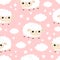 Seamless Pattern. Sheep baby. Cloud star in the sky. Cute cartoon kawaii funny smiling character. Wrapping paper, textile template