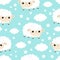 Seamless Pattern. Sheep baby. Cloud star in the sky. Cute cartoon kawaii funny smiling character. Wrapping paper, textile template