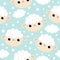 Seamless Pattern. Sheep face head icon. Cloud star in the sky.Cute cartoon kawaii funny smiling baby character. Wrapping paper,