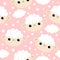 Seamless Pattern.Sheep face head icon. Cloud star in the sky. Cute cartoon kawaii funny smiling baby character. Wrapping paper,