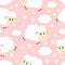Seamless Pattern. Sheep jumping. Cloud star in the sky. Cute cartoon kawaii funny smiling baby character. Wrapping paper, textile