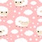 Seamless Pattern. Sheep sleeping eyes.. Cloud star in the sky. Cute cartoon kawaii funny smiling baby character. Wrapping paper,