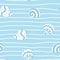 Seamless pattern with shells blue outline