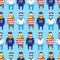 Seamless pattern with a ship crew, captain and sailors