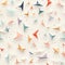 A seamless pattern showcasing stylized origami shapes, from birds to animals to flowers, rendered in soft pastel colors.