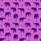 Seamless pattern, silhouette blue elephant on purple background,