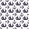 Seamless pattern of silhouette yachts and anchors. Vector black doodle sketch illustration on white background.