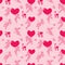 Seamless pattern with silhouettes of angel, heart, bird and call