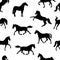 Seamless pattern of silhouettes of horses, black images