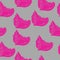 Seamless pattern silhouettes of molluscs with spiral shell, pink seashells on gray background